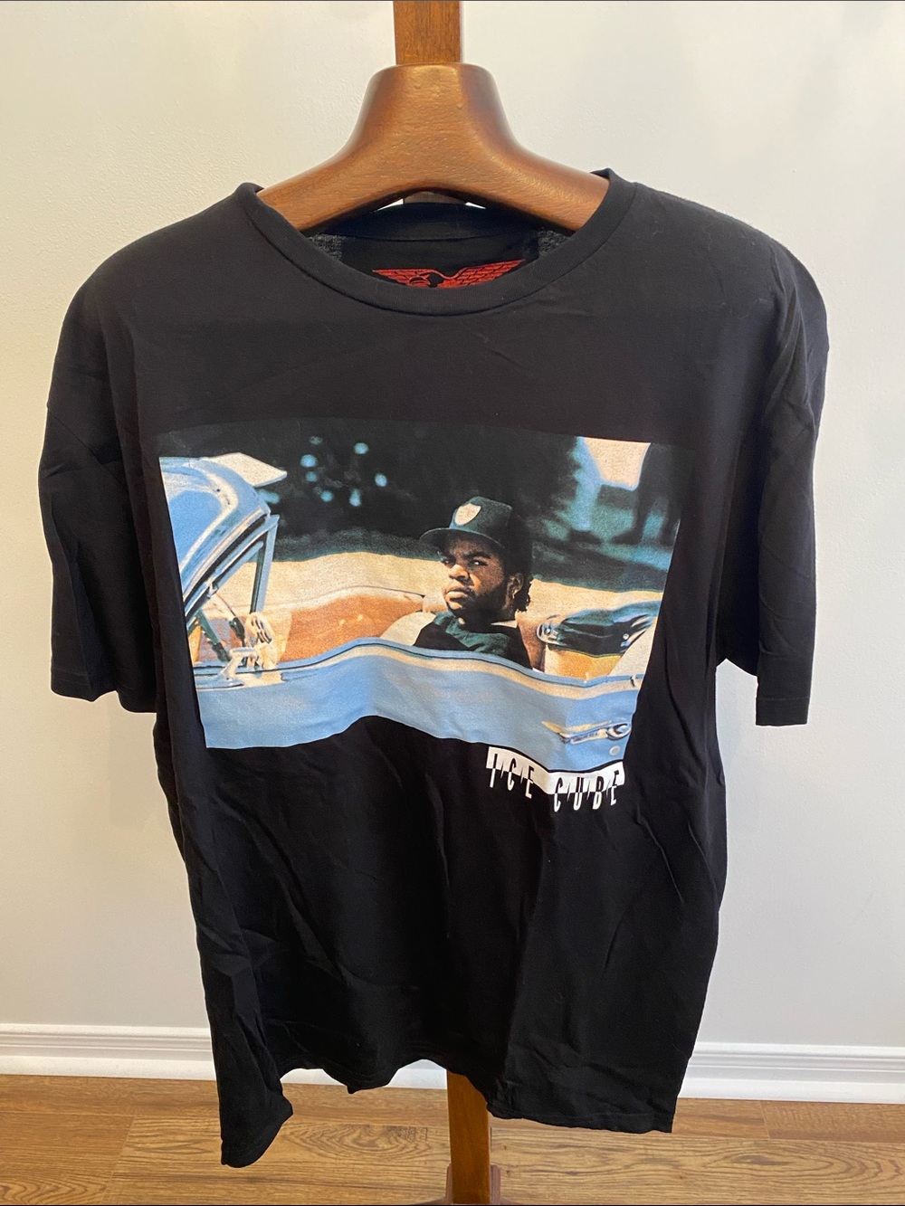 Ice Cube - Black Graphic Men’s T‑Shirt with Blue Photo Print